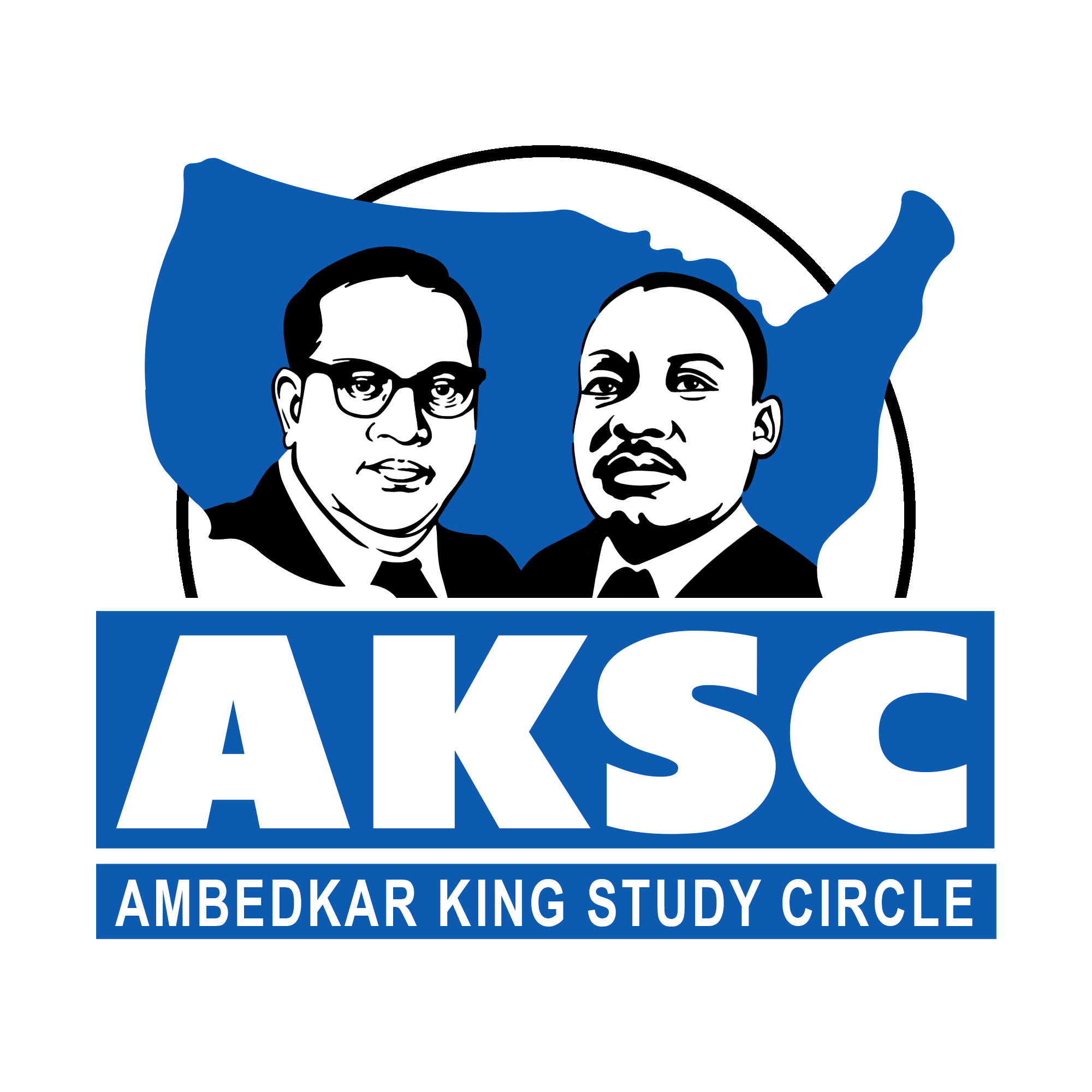 Logo of the Ambedkar King Study Circle (AKSC) featuring illustrations of Dr. B.R. Ambedkar and Dr. Martin Luther King Jr. against a blue background.