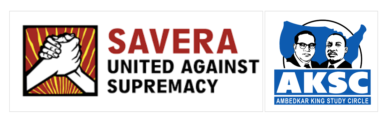 Logos of Savera United Against Supremacy and Ambedkar King Study Circle (AKSC), highlighting their commitment to civil rights and social justice.